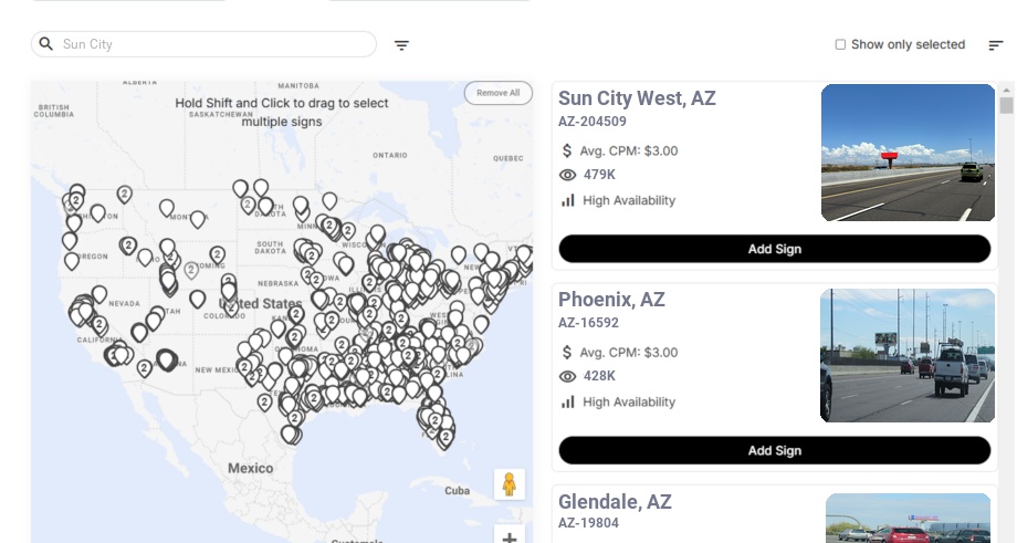 Billboard advertising in Sun City Az, Arizona - Choose your favorite location