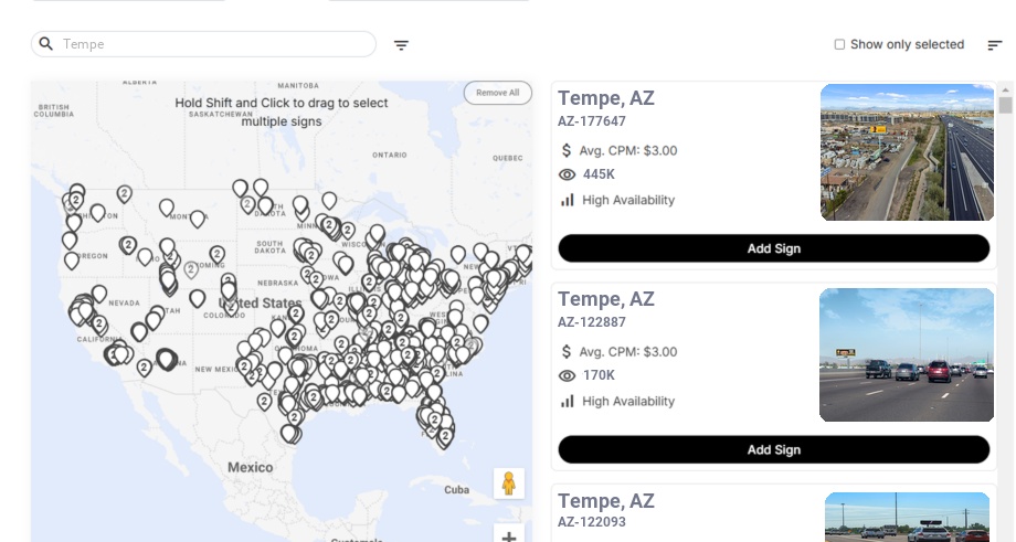 Billboard advertising in Tempe, Arizona - Choose your favorite location