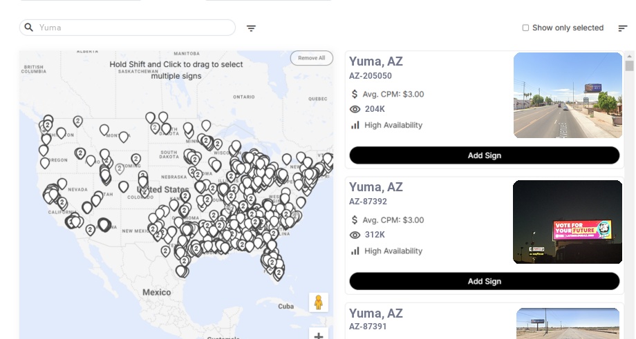 Billboard advertising in Yuma, Arizona - Choose your favorite location