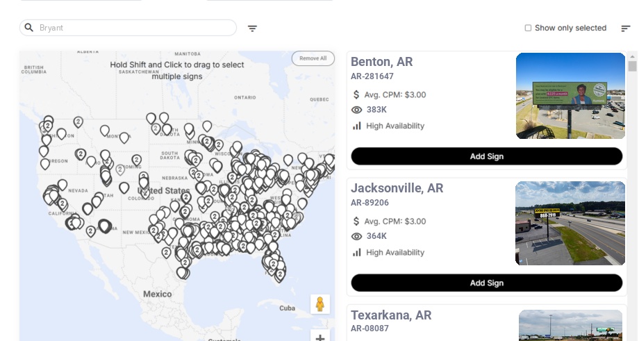 Billboard advertising in Bryant Ar, Arkansas - Choose your favorite location