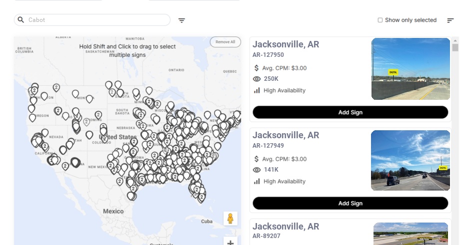 Billboard advertising in Cabot Ar, Arkansas - Choose your favorite location