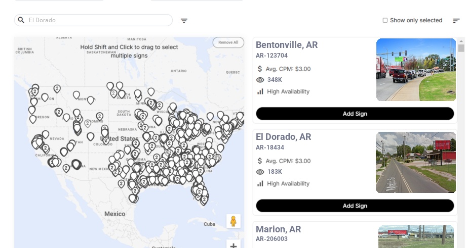 Billboard advertising in El Dorado, Arkansas - Choose your favorite location