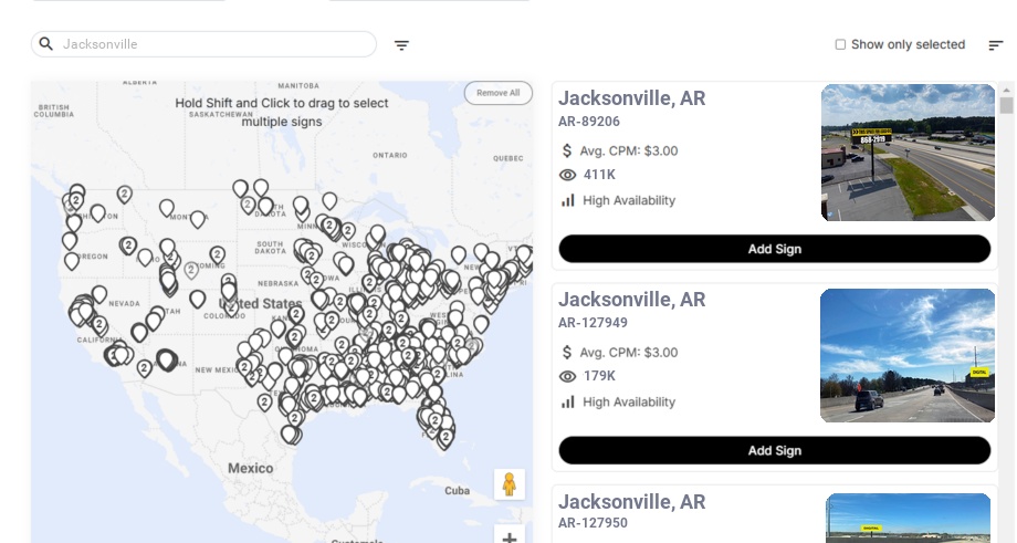 Billboard advertising in Jacksonville Ar, Arkansas - Choose your favorite location