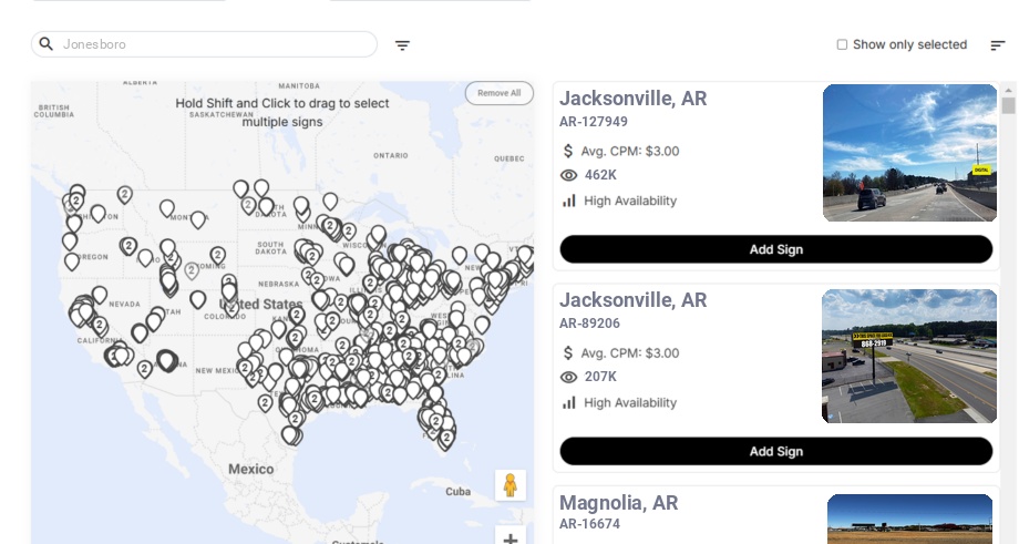 Billboard advertising in Jonesboro Ar, Arkansas - Choose your favorite location