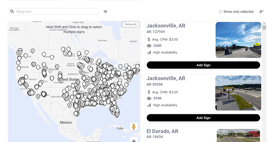 Billboard advertising in Magnolia Ar, Arkansas - Choose your favorite location
