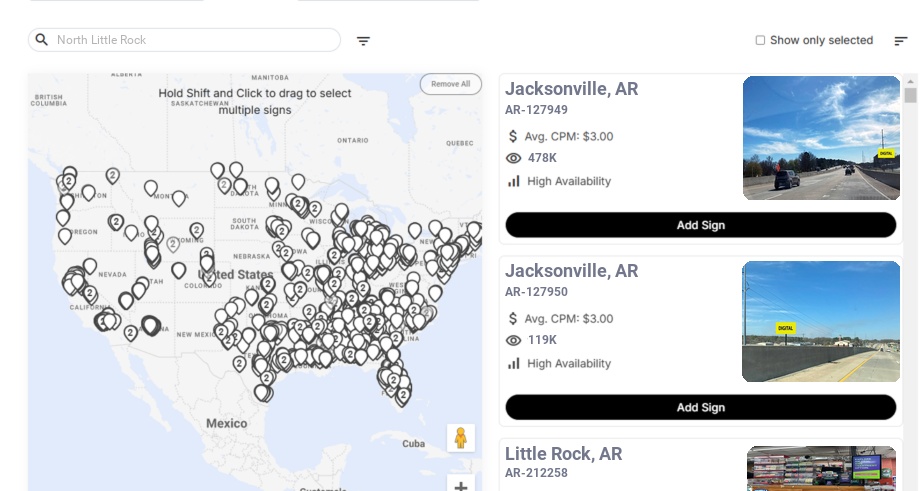 Billboard advertising in North Little Rock Ar, Arkansas - Choose your favorite location