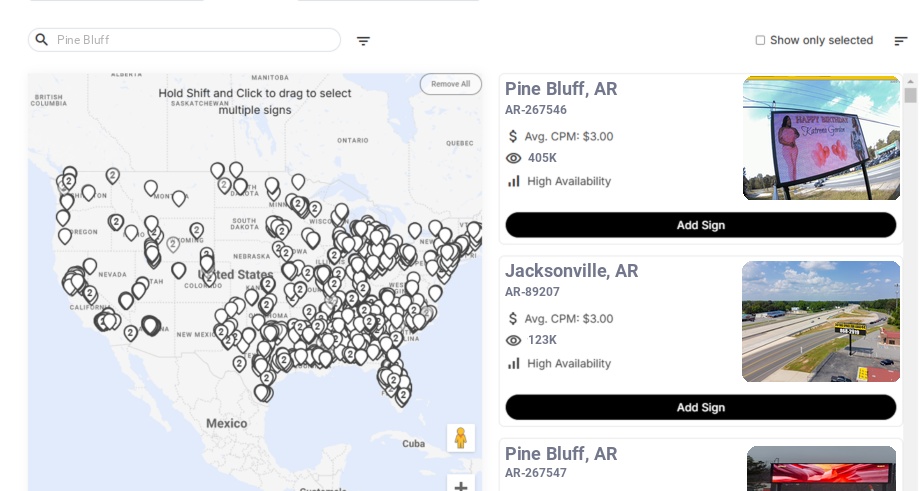 Billboard advertising in Pine Bluff Ar, Arkansas - Choose your favorite location