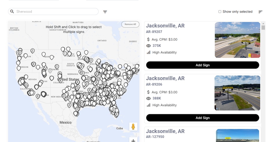 Billboard advertising in Sherwood Ar, Arkansas - Choose your favorite location