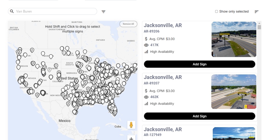 Billboard advertising in Van Buren Ar, Arkansas - Choose your favorite location