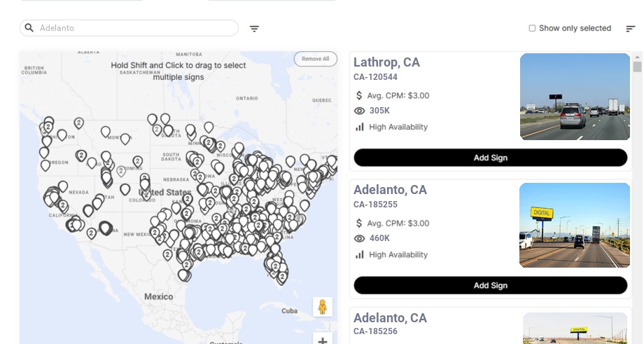 Billboard advertising in Adelanto Ca, California - Choose your favorite location