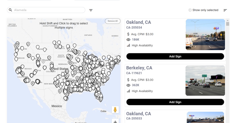 Billboard advertising in Alameda Ca, California - Choose your favorite location