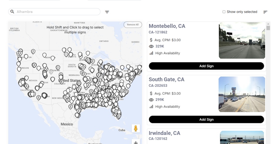 Billboard advertising in Alhambra Ca, California - Choose your favorite location