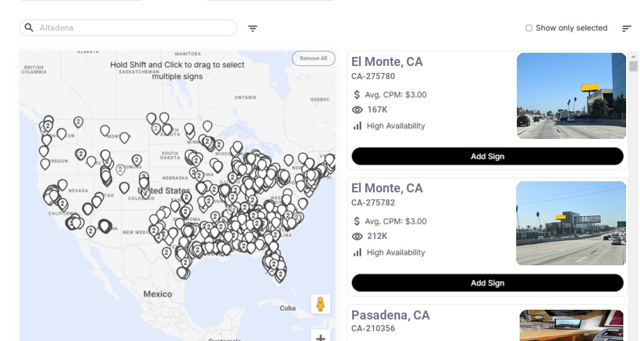 Billboard advertising in Altadena Ca, California - Choose your favorite location