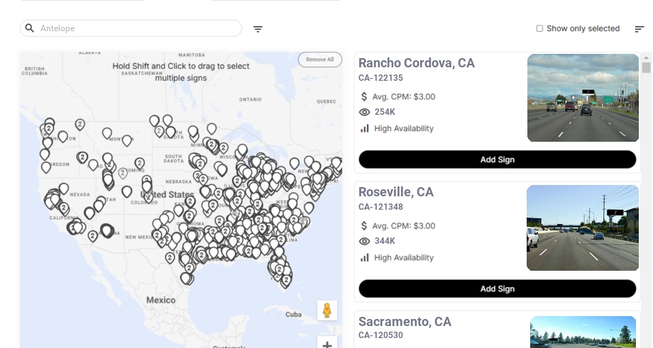 Billboard advertising in Antelope Ca, California - Choose your favorite location