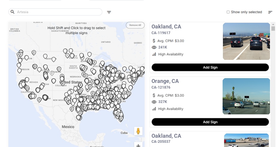 Billboard advertising in Artesia Ca, California - Choose your favorite location