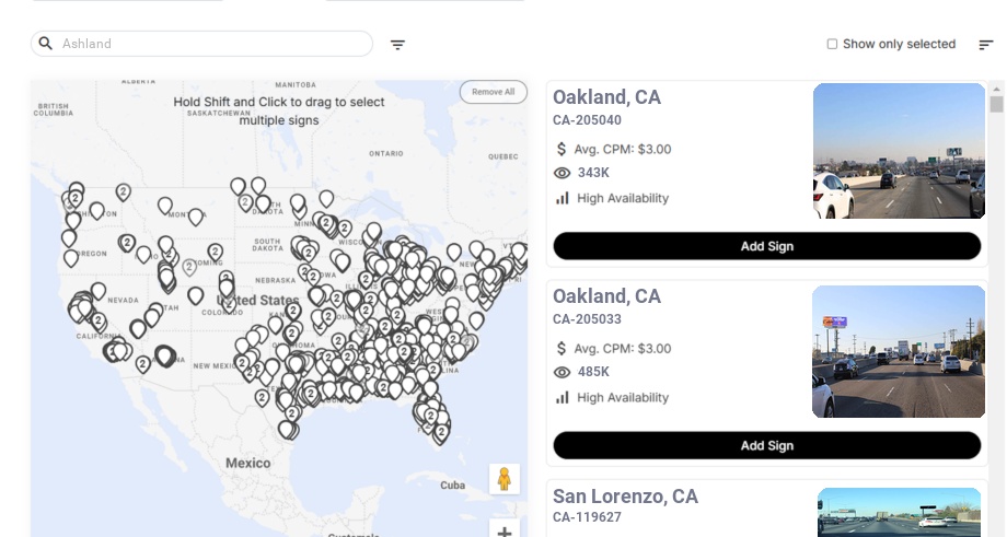 Billboard advertising in Ashland Ca, California - Choose your favorite location