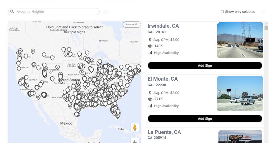 Billboard advertising in Avocado Heights Ca, California - Choose your favorite location