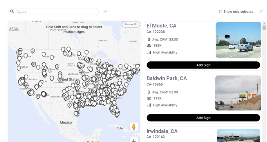 Billboard advertising in Azusa Ca, California - Choose your favorite location