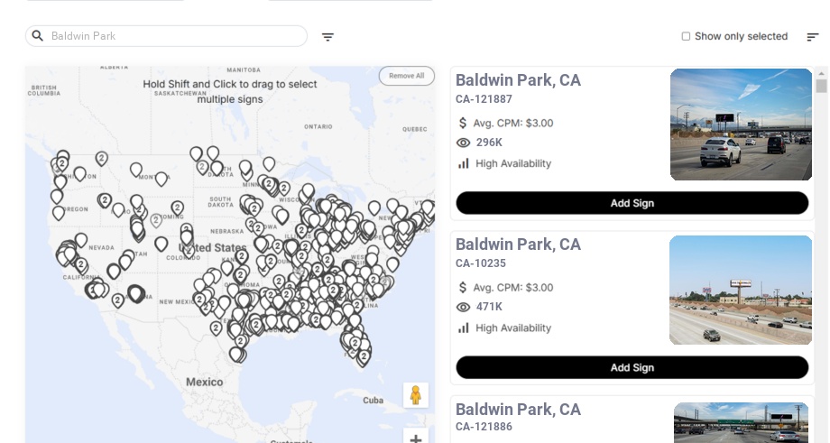 Billboard advertising in Baldwin Park, California - Choose your favorite location