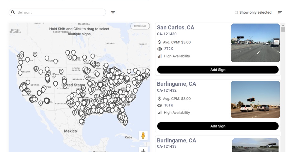 Billboard advertising in Belmont Ca, California - Choose your favorite location