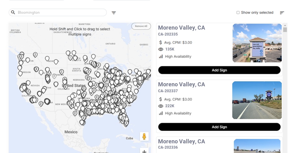 Billboard advertising in Bloomington Ca, California - Choose your favorite location