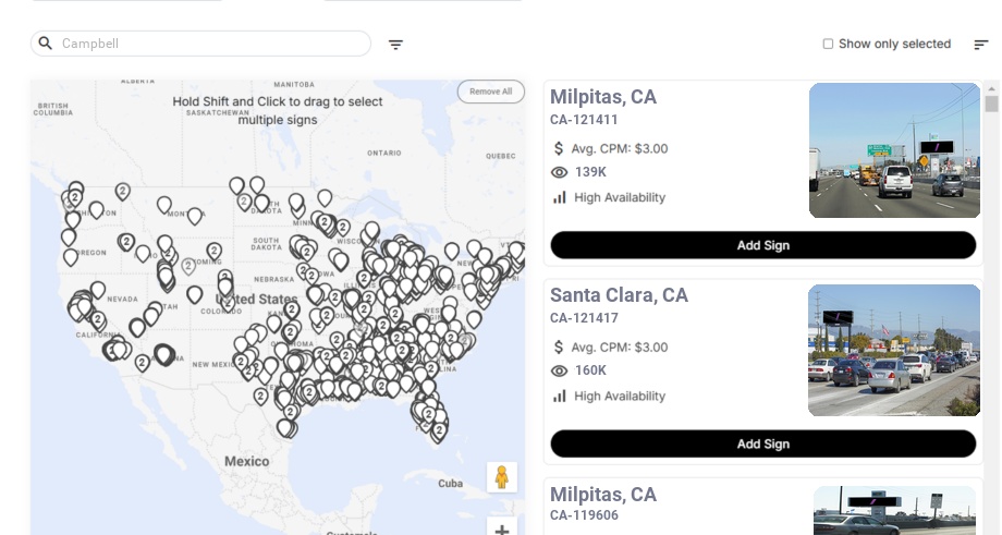 Billboard advertising in Campbell Ca, California - Choose your favorite location