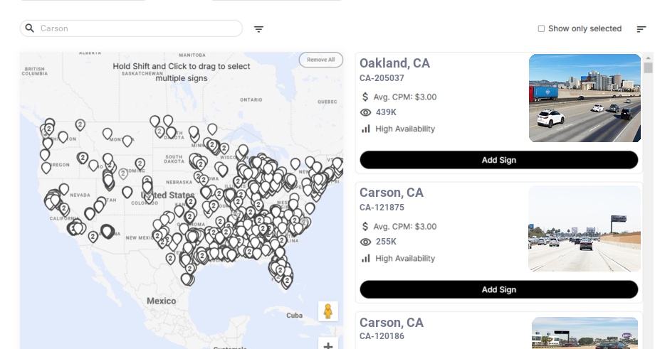 Billboard advertising in Carson Ca, California - Choose your favorite location
