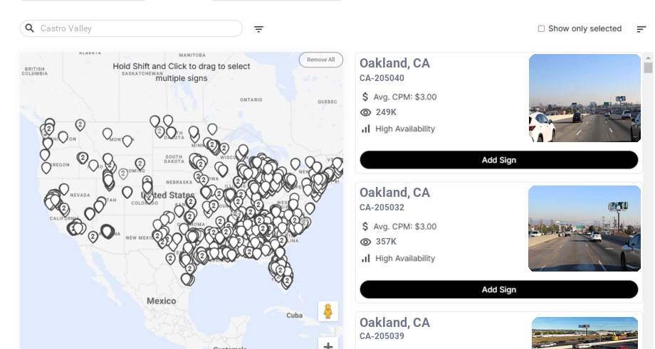 Billboard advertising in Castro Valley Ca, California - Choose your favorite location