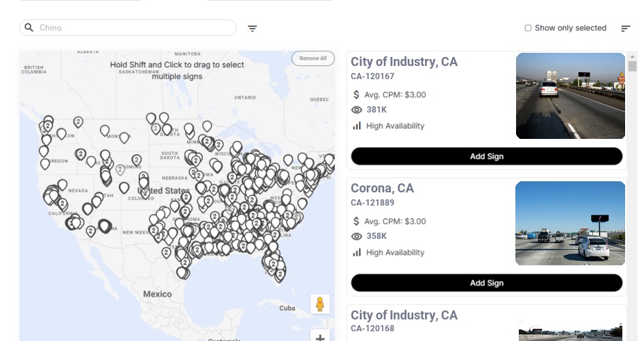 Billboard advertising in Chino Ca, California - Choose your favorite location