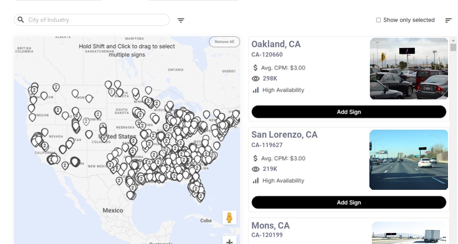 Billboard advertising in City Of Industry Ca, California - Choose your favorite location