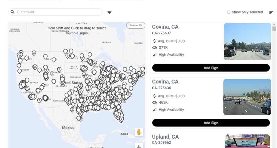 Billboard advertising in Claremont Ca, California - Choose your favorite location