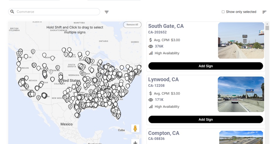 Billboard advertising in Commerce Ca, California - Choose your favorite location