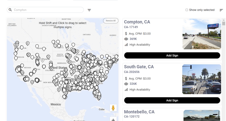 Billboard advertising in Compton Ca, California - Choose your favorite location