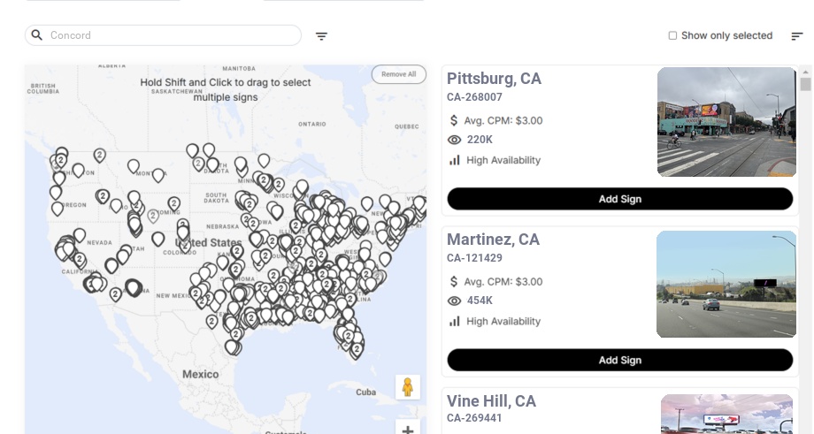 Billboard advertising in Concord Ca, California - Choose your favorite location