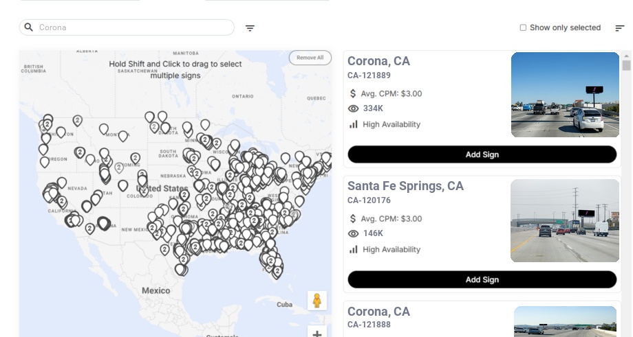 Billboard advertising in Corona, California - Choose your favorite location