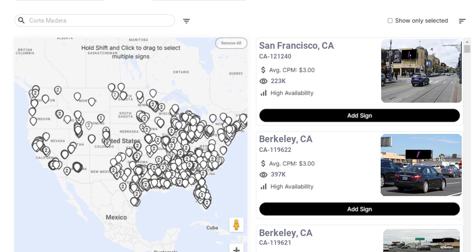 Billboard advertising in Corte Madera Ca, California - Choose your favorite location