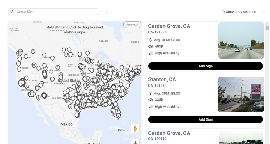 Billboard advertising in Costa Mesa Ca, California - Choose your favorite location