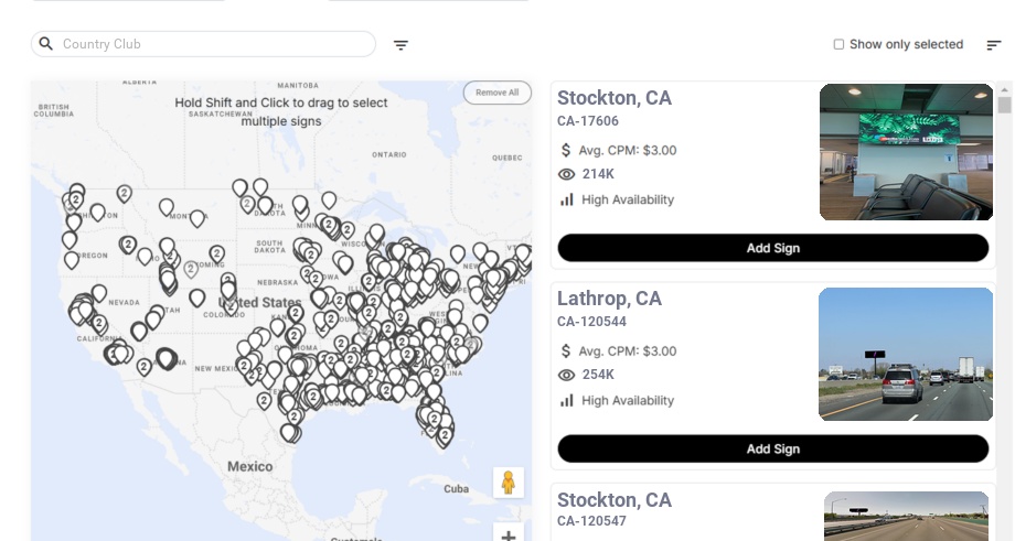 Billboard advertising in Country Club Ca, California - Choose your favorite location