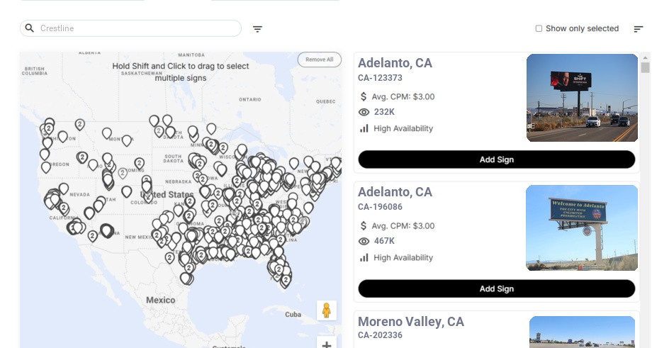 Billboard advertising in Crestline Ca, California - Choose your favorite location