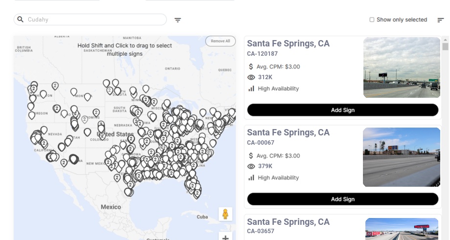 Billboard advertising in Cudahy Ca, California - Choose your favorite location