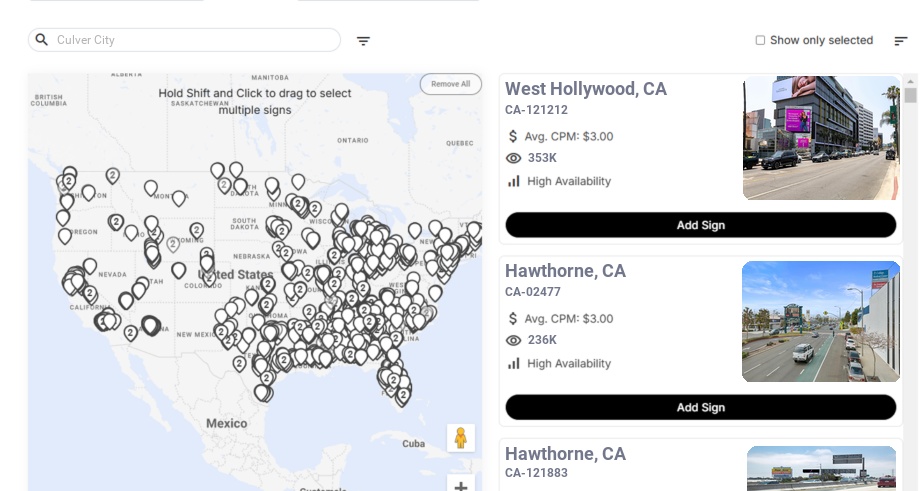 Billboard advertising in Culver City Ca, California - Choose your favorite location
