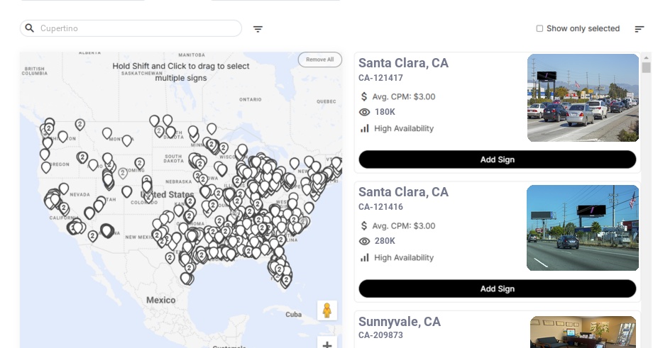 Billboard advertising in Cupertino Ca, California - Choose your favorite location