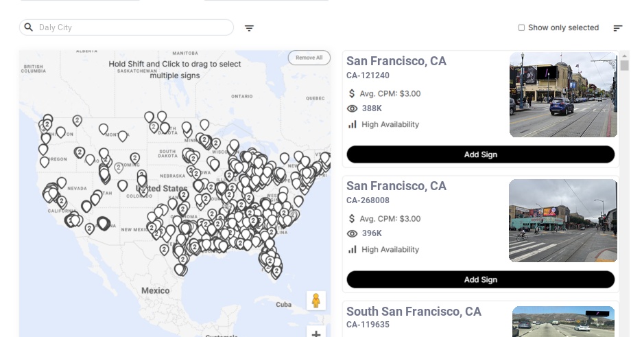 Billboard advertising in Daly City Ca, California - Choose your favorite location
