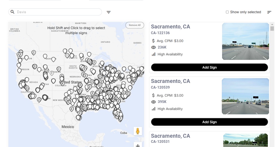 Billboard advertising in Davis Ca, California - Choose your favorite location