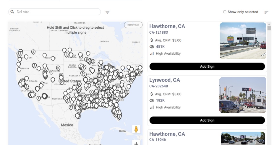 Billboard advertising in Del Aire Ca, California - Choose your favorite location