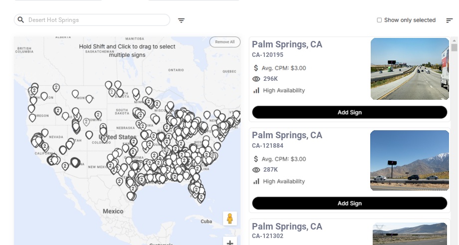 Billboard advertising in Desert Hot Springs Ca, California - Choose your favorite location