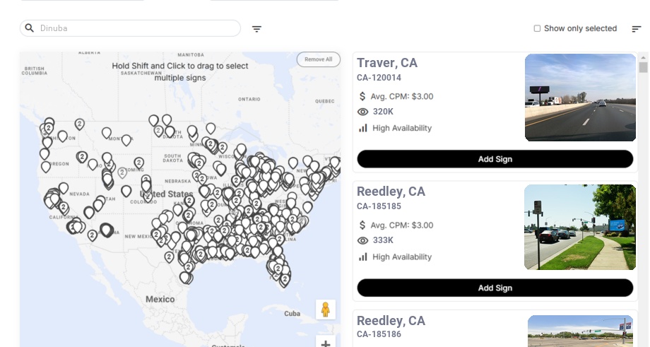Billboard advertising in Dinuba Ca, California - Choose your favorite location