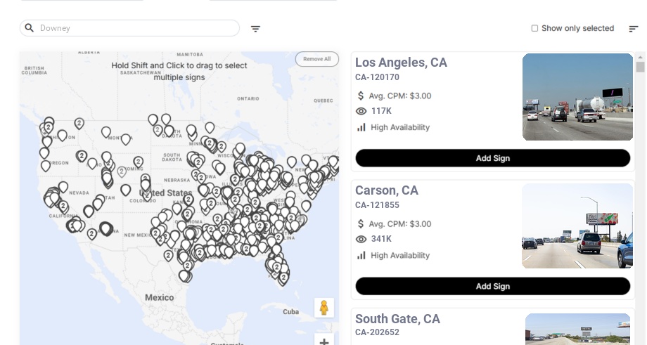 Billboard advertising in Downey Ca, California - Choose your favorite location