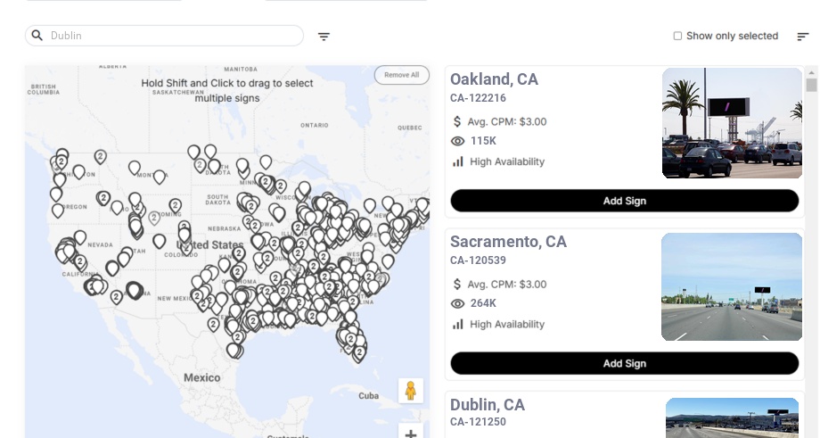 Billboard advertising in Dublin Ca, California - Choose your favorite location