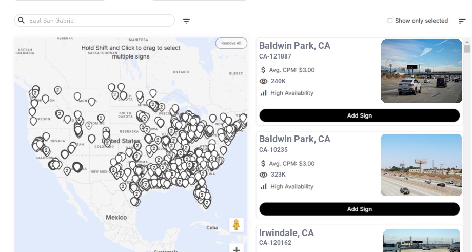 Billboard advertising in East San Gabriel Ca, California - Choose your favorite location
